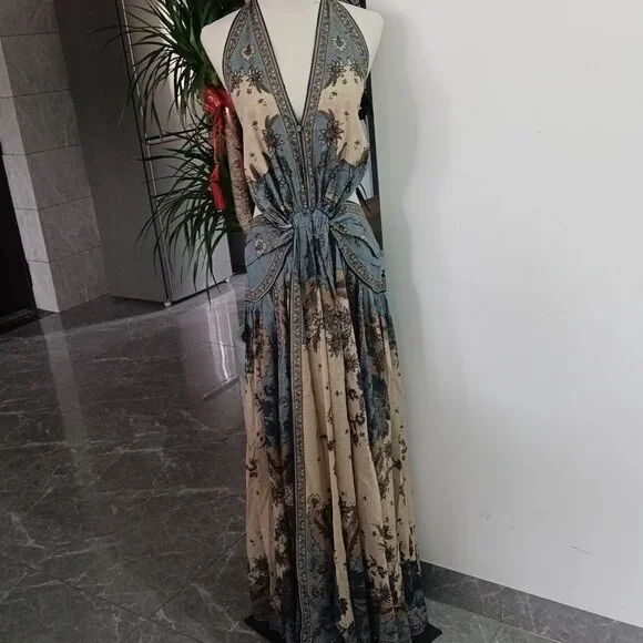 Zimmermann Ascension Paisley Floral Halter Neck Maxi Dress